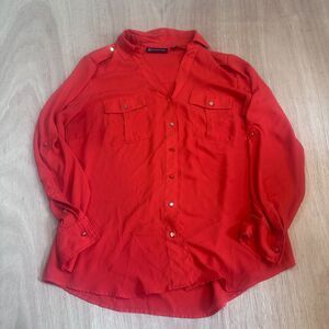 New York & Company Coral Blouse Womens M Gold Button Down Long Sleeve